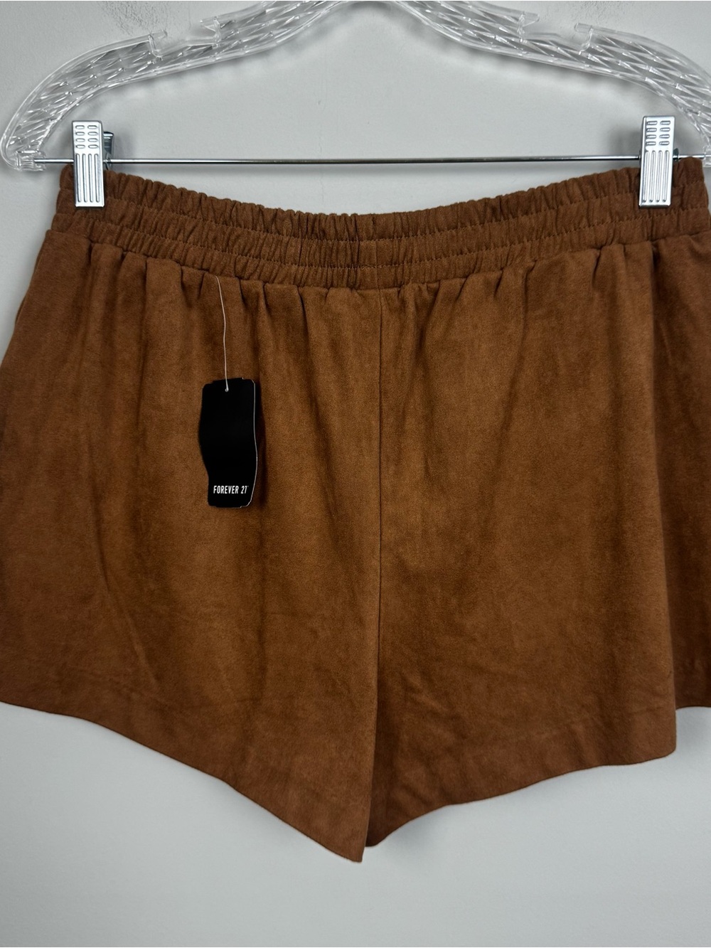 FOREVER 21 | NEW Vegan Suede Elastic-Waist Shorts in Brown Women’s Size Large - Picture 7 of 8